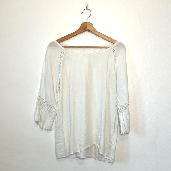 Italian White Linen 3/4 Sleeve Peasant Blouse - Picture 1 of 8
